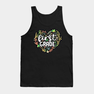 1St First Grade Floral Heart Back O School Eacher Girls Tank Top